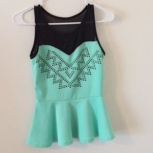 Mint Embellished Peplum Top